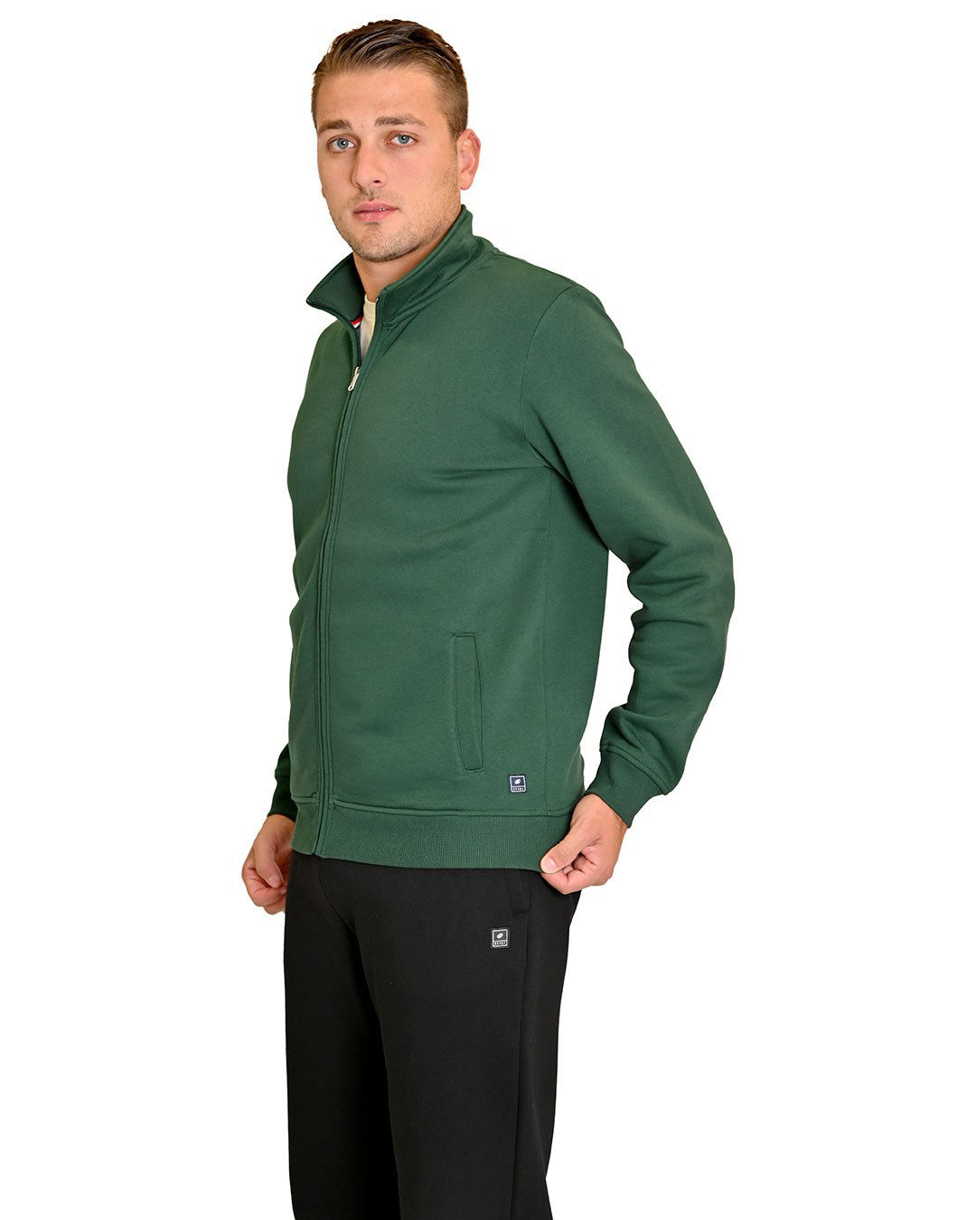 Guess felpa nera uomo con zip banda logata laterale logo lettering sul petto