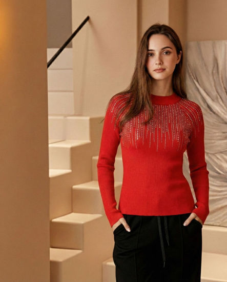 Immagine di BACHATA - Maglia manica lunga rossa F12 con strass silver