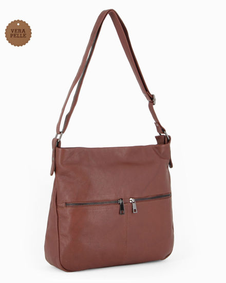 Immagine di ALEX & CO - Tracolla marrone con doppia tasca frontale e tasca posteriore - VERA PELLE -