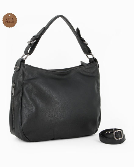 Immagine di ALEX & CO - Borsa un manico nera con tasca posteriore e due tasche laterali, tracolla removibile - VERA PELLE -