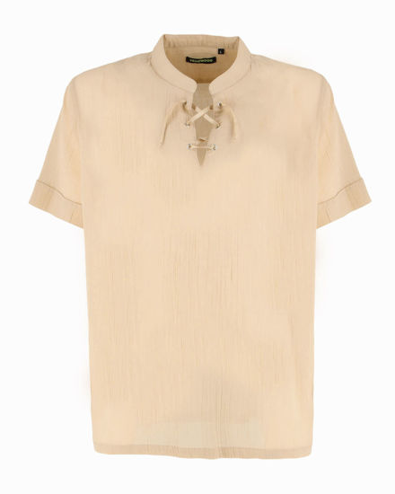 Immagine di YELLOW DOG - CAMICIA MEZZA MANICA BEIGE, SCOLLO A V E LACCI FROTALI