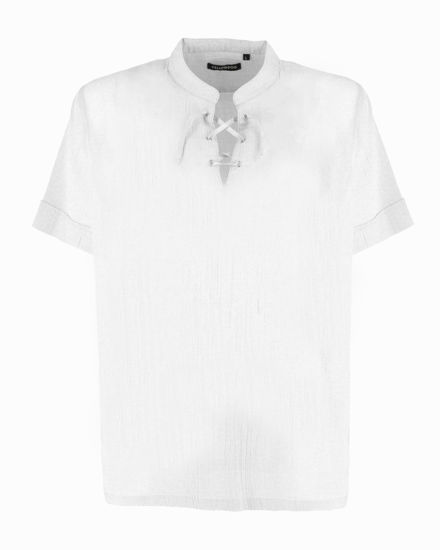 Immagine di YELLOW DOG - CAMICIA MEZZA MANICA BIANCA, SCOLLO A V E LACCI FROTALI