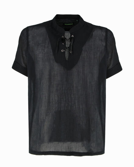 Immagine di YELLOW DOG - CAMICIA MEZZA MANICA NERA, SCOLLO A V E LACCI FROTALI