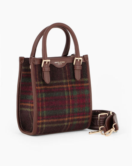 Immagine di DAVID JONES - Minibag due manici bordeaux fantasia scozzese, tracolla removibile