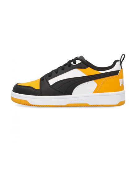 Immagine di PUMA - Scarpa da bambino nera e bianca con dettagli gialli - PUMA REBOUND V6 LO AC PS