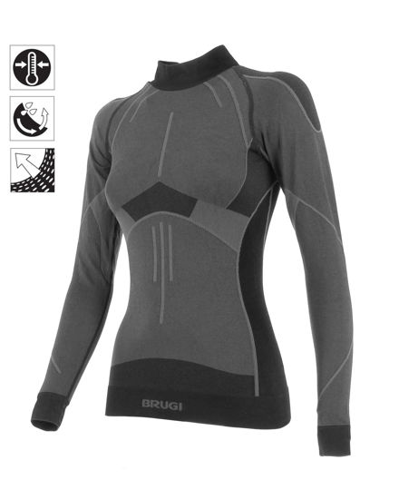 Immagine di BRUGI - Maglia da donna grgia e nera termica traspirante senza cuciture