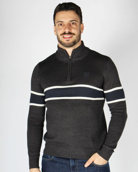 Immagine di GMV - MAGLIONE MEZZA ZIP ANTRACITE E BLU NOTTE DA UOMO