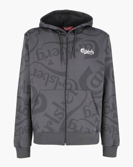 Immagine di CARLSBERG - Felpa con cappuccio full zip nera all over da uomo