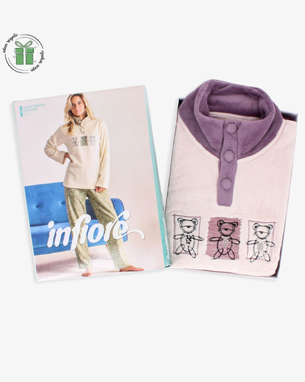 Immagine di INFIORE - PIGIAMA HAPPY BEAR MANICA LUNGA ROSA E LILLA DA DONNA