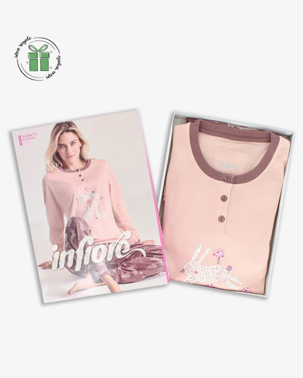 Immagine di INFIORE - PIGIAMA RABBITS MANICA LUNGA ROSA E MARRONE DA DONNA
