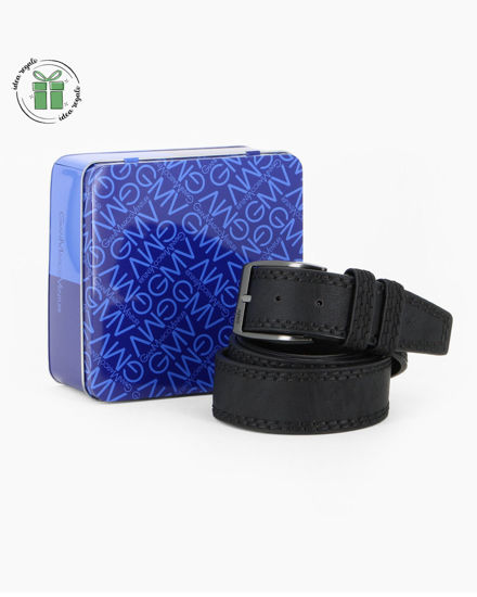 Immagine di GIANMARCO VENTURI - Cinta da uomo nera in VERA PELLE con scatola in latta