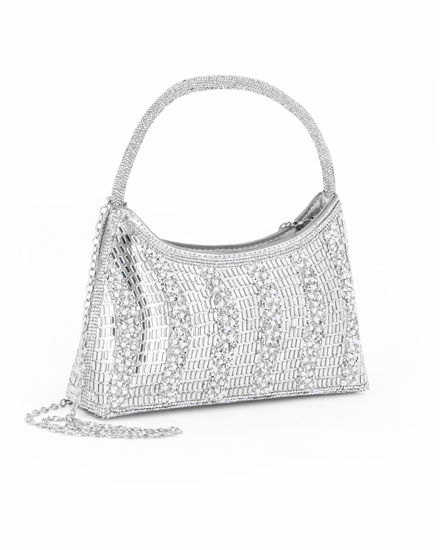 Immagine di DIVAS - Minibag argento in strass, catenina removibile