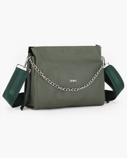 Immagine di DIVAS - Borsa sacca verde in VERA PELLE con tracolla nastro - MADE IN ITALY