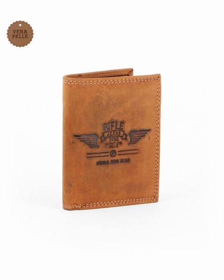 Immagine di RIFLE - Portafoglio cuoio in VERA PELLE da uomo con pattina e ribaltina interna