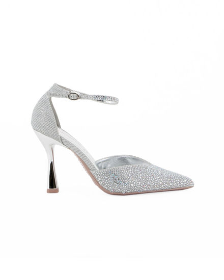 Immagine di GLOBO ROSA - Décolleté argento in strass con sottopiede in memory foam e cinturino alla caviglia, tacco 9,5CM