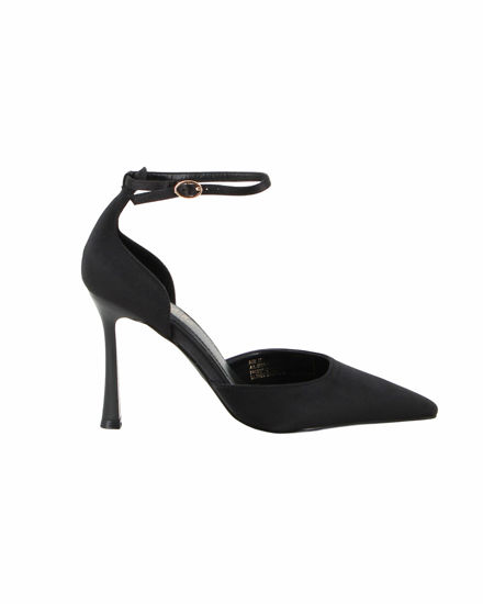 Immagine di MISS GLOBO - Décolleté nera in raso con sottopiede in VERA PELLE e cinturino alla caviglia, tacco 9,5CM