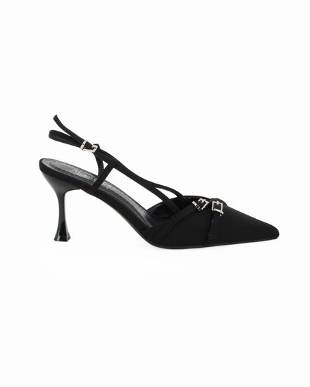 Immagine di MISS GLOBO - Décolleté slingback nera in lycra con sottopiede in VERA PELLE, tacco 7CM
