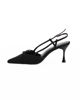 Immagine di MISS GLOBO - Décolleté slingback nera in lycra con sottopiede in VERA PELLE, tacco 7CM
