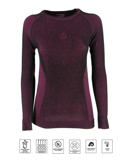 Immagine di ON SPIRIT -  MAGLIA TERMICA DONNA  NERA E FUXIA IN LANA MERINOS ROBERTA   - AD02108_A7250