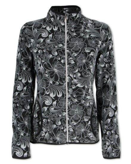 Immagine di ON SPIRIT - PILE  DONNA FULL ZIP NERO E FIORI BIANCHI-  NADIA