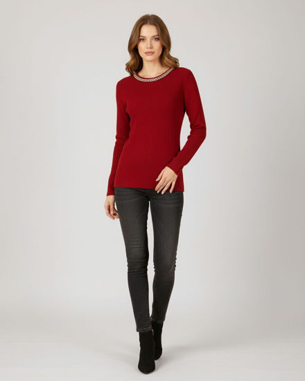 Immagine di BACHATA - MAGLIA ROSSO SCURO CON DETTAGLIO CATENA CON STRASS SUL COLLO