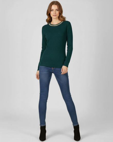 Immagine di BACHATA - MAGLIA OTTANIO CON DETTAGLIO CATENA CON STRASS SUL COLLO