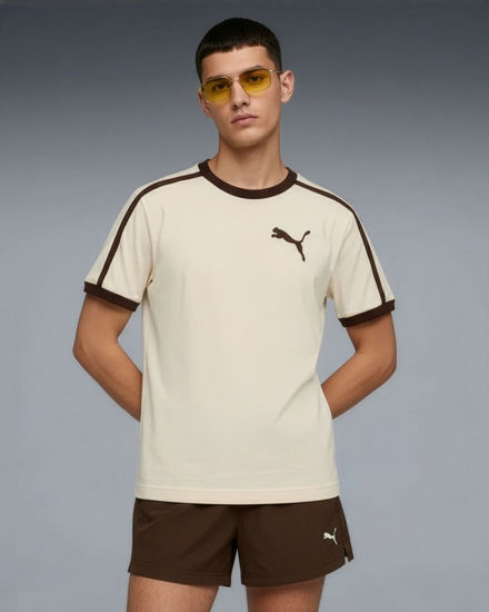 Immagine di PUMA - T-SHIRT UOMO MEZZA MANICA  BEIGE E MARRONE T7 BIG CAT RINGER TEE AL.SNOW, 635242-87