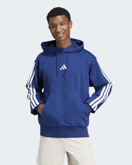Immagine di ADIDAS - FELPA  UOMO  CON CAPPUCCIO ESSENTIALS 3 STRIPES BLU E BIANCA 3S FL HD -  JE6299