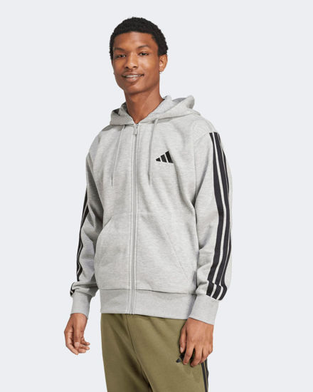 Immagine di ADIDAS - FELPA  UOMO FULL ZIP CON CAPPUCCIO GRIGIA ESSENTIALS 3- STRIPES  -  JD1865