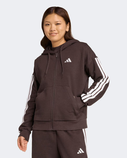 Immagine di ADIDAS - FELPA  DONNA  FULL ZIP CON CAPPUCCIO MARRONE ESSENTIALS 3- STRIPES  - JY3082