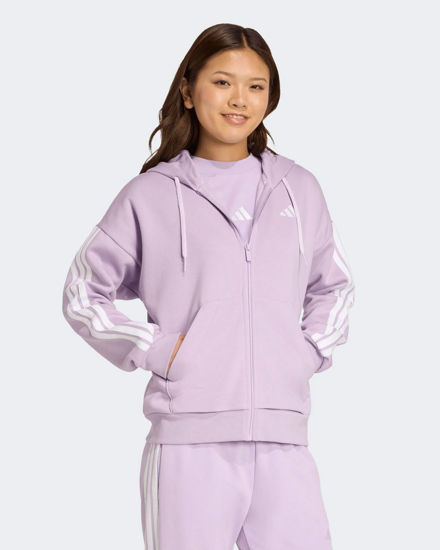 Immagine di ADIDAS - FELPA  DONNA  FULL ZIP CON CAPPUCCIO LILLA ESSENTIALS 3- STRIPES FELPATA  -JY308