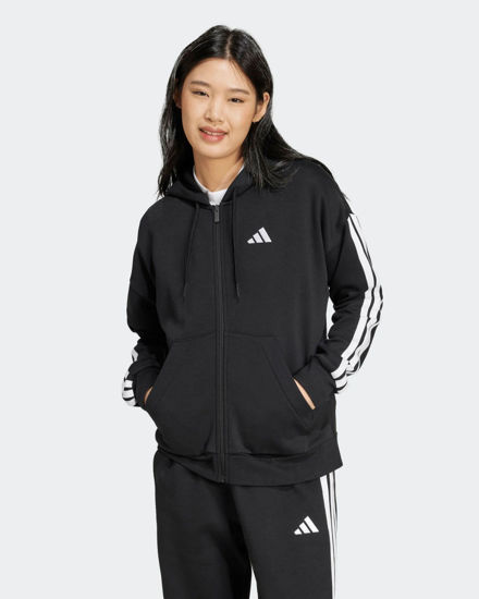 Immagine di ADIDAS - FELPA  DONNA  FULL ZIP CON CAPPUCCIO NERA ESSENTIALS 3- STRIPES  - JE1283