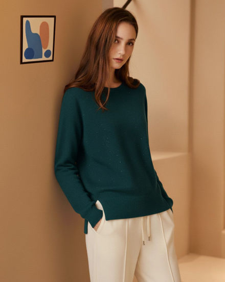 Immagine di BACHATA - Maglia manica lunga ottanio da donna con paillettes