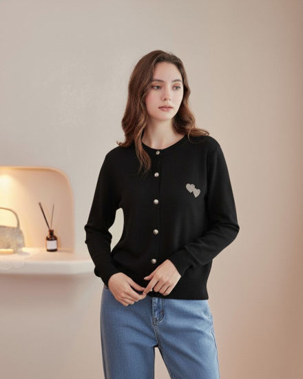 Immagine di BACHATA - Cardigan manica lunga nero con bottoni da donna