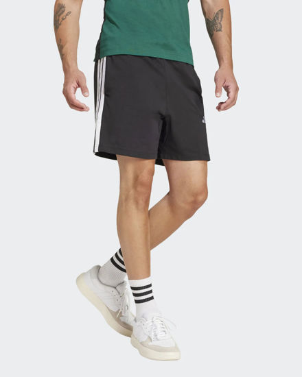 Immagine di ADIDAS - PANTALONCINO UOMO NERO CON BANDE BIANCHE SINGLE JERSEY 7 POLLICI - JD1891