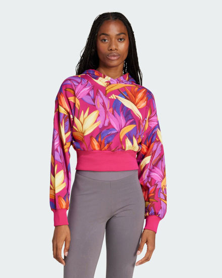 Immagine di ADIDAS  - FELPA DONNA CON CAPPUCCIO FANTASIA TROPICALE FUXIA, BLU, GIALLA E ROSA, X FARM -  JD6283