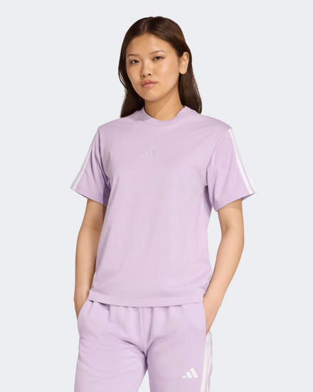 Immagine di ADIDAS - T-SHIRT DONNA MEZZA MANICA ESSENTIALS 3-STRIPES LILLA CON BANDE BIANCHE-JV7362
