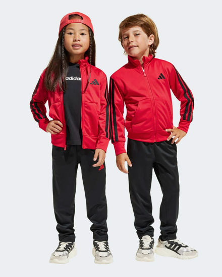 Immagine di ADIDAS - TUTA COMPLETA KIDS ROSSA CON 3 BANDE NERE ESSENTIALS CLIMACOOL - JE1400