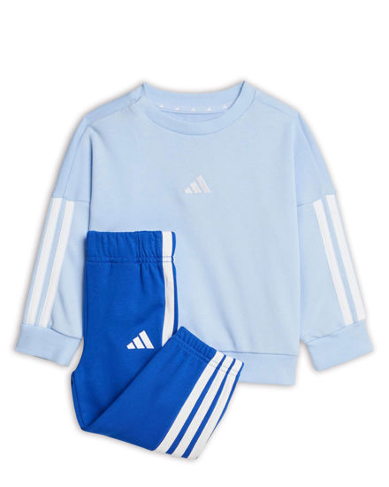 Immagine di ADIDAS - TUTA COMPLETA BABY CELESTE, BIANCA E BLU CON BANDE BIANCHE FRENCH TERRY JOGGER - JD6483