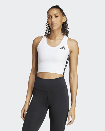 Immagine di ADIDAS - CANOTTA SPORTIVA CORTA DONNA BIANCA CON BANDE NERE TRAIN ESSENTIALS 3-STRIPES - JF8916