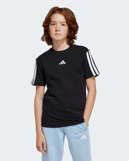 Immagine di ADIDAS - T-SHIRT MEZZA MANICA JUNIOR NERA CON BANDE BIANCHE ESSENTIALS 3-STRIPES COTTON TEE - JD6487