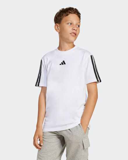 Immagine di ADIDAS - T-SHIRT MEZZA MANICA JUNIOR BIANCA CON BANDE NERE ESSENTIALS 3-STRIPES COTTON TEE -JD6488
