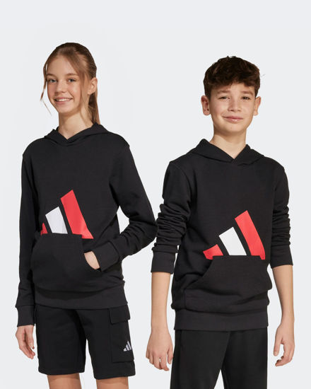 Immagine di ADIDAS - FELPA CON CAPPUCCIO  NERA CON BANDE BIANCHE E ROSSE ESSENTIALS HOODIE  -JY0301