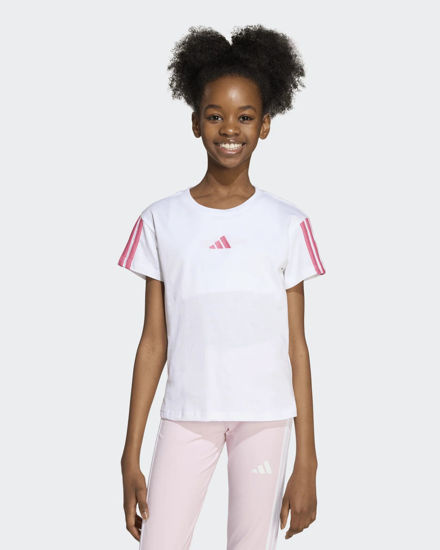 Immagine di ADIDAS - T-SHIRT  MEZZA MANICA JUNIOR  ESSENTIALS SUPER LIGHT  BIANCA CON BANDE FUXIA -  JY4973