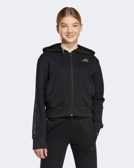 Immagine di ADIDAS - FELPA FULL ZIP CON CAPPUCCIO RAGAZZA NERA CON 3 BANDE LEOPARDATE GRIGIE ESSENTIALS ANIMALIER 3-STRIPES FRENCH TERRY HOODIE  - KC5418