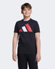 Immagine di ADIDAS - T-SHIRT MEZZA MANICA JUNIOR NERA CON BANDE BIANCHE E ROSSE BIG LOGO  - JY0297