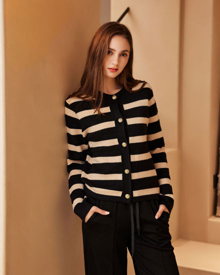 Immagine di BACHATA - Cardigan manica lunga nero a righe beige da donna