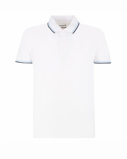 Immagine di LOTTO - POLO MEZZA MANICA UOMO BIANCA CON RIGHINO CELESTE E BLU CLASSICA  - 219238/BXC
