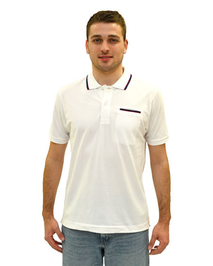 Immagine di KEY UP - POLO MEZZA MANICA UOMO IN PIQUET BIANCA CON RIGHINO ROSSO E BLU - 2Q827/0001
