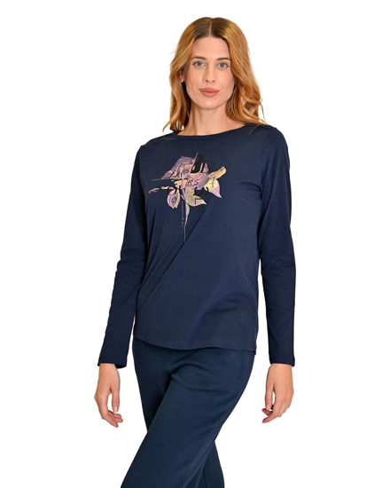Immagine di KEY UP - T-SHIRT MEZZA MANICA  DONNA BLU CON STAMPA FLOREALE-  5S426/1265